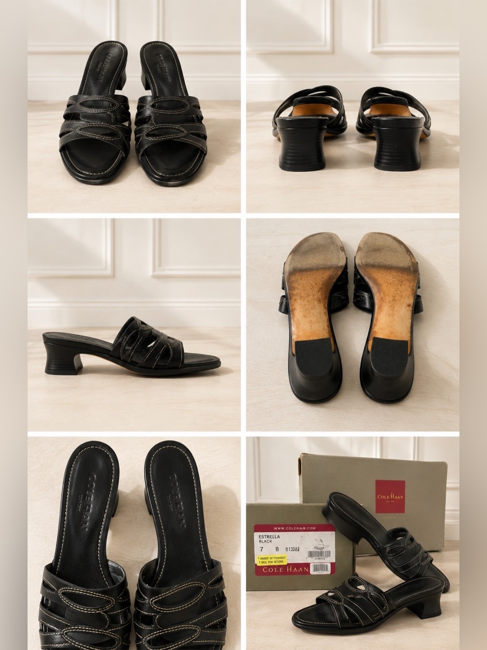 Vintage 2003 Cole Haan Estrella Black Leather Sandals womens 7B